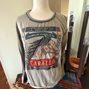 Double D Ranch Gray Graphic Long Sleeve Shirt Large